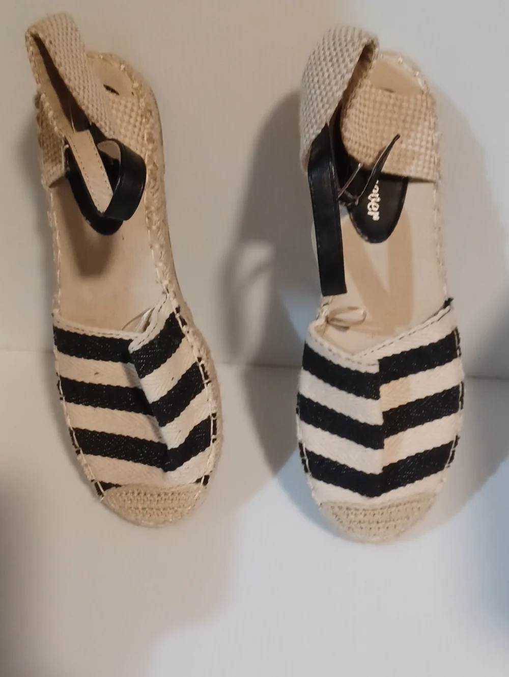 forever 21 striped espadrille ankle strap sandals black white woven summer s 6M‎